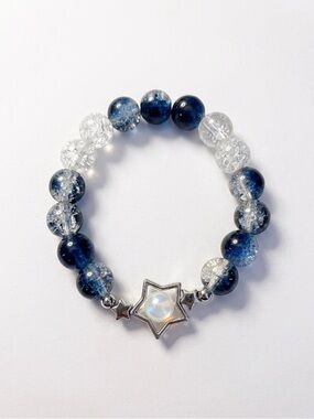 Hand Crafted Blue and Clear Beaded Star Bracelet